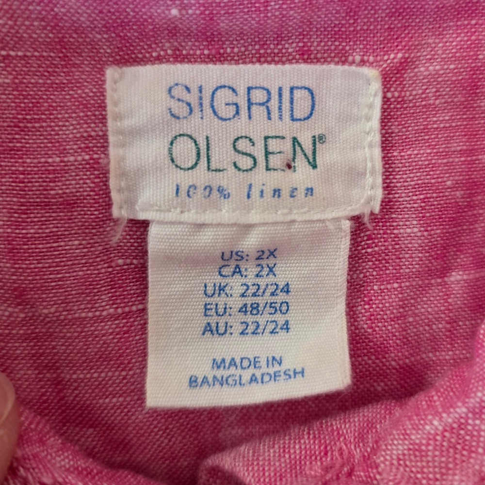 Sigrid Olsen Linen Henley Top Womens 2X Pink Roll Tab Sleeve Summer Coastal - Picture 11 of 12